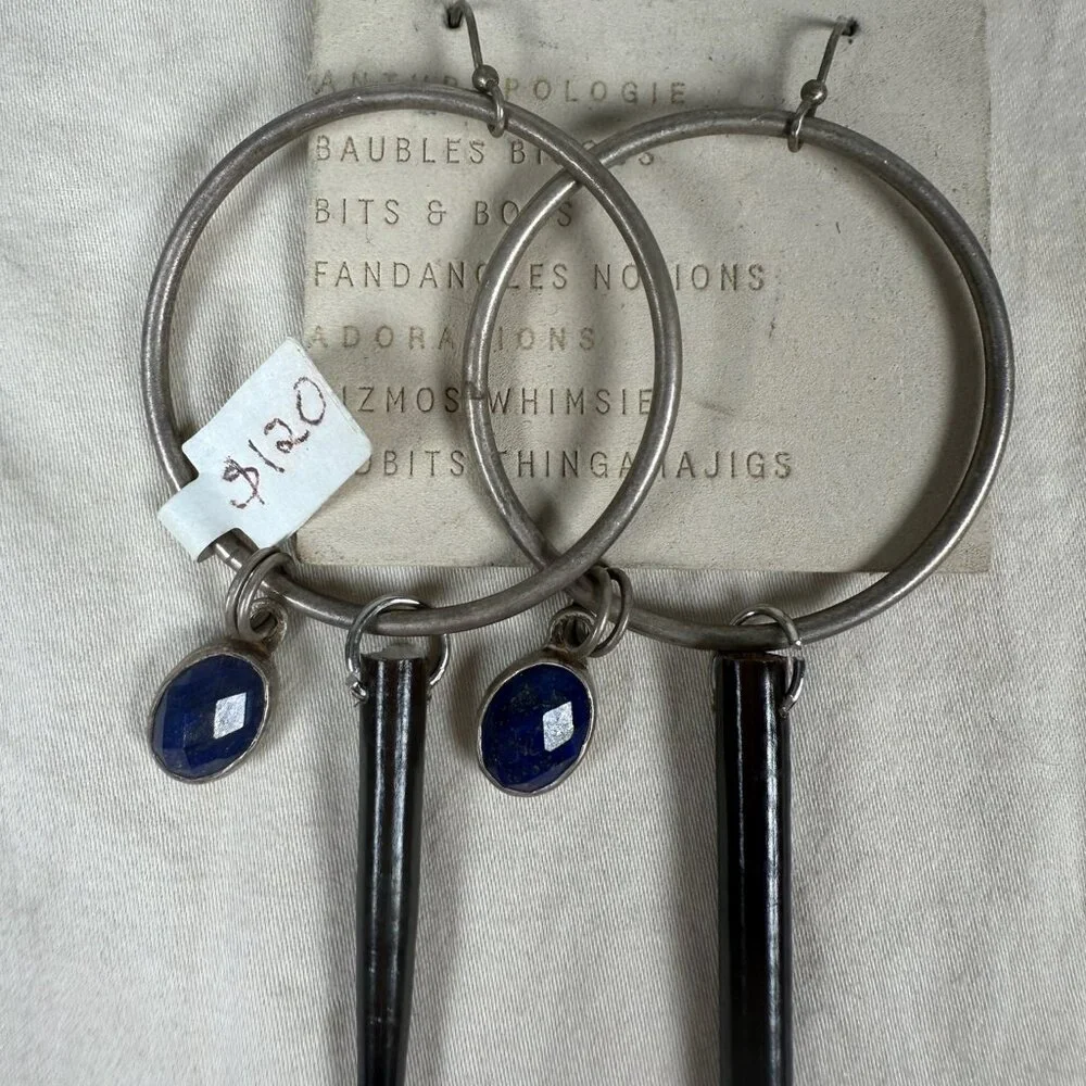 Boho Porcupine Quill Hoop Earrings With Lapis Lazuli